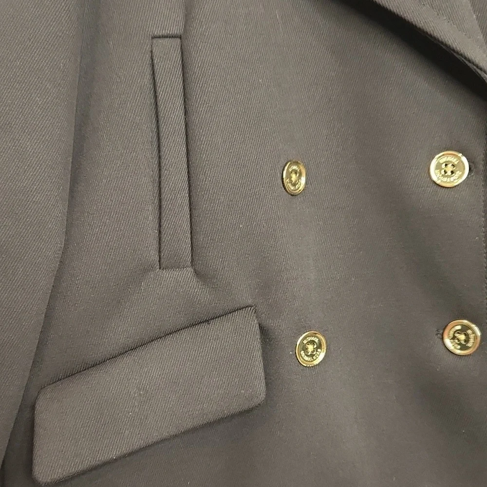 Michael Kors Black Wool Blend Quilted Peacoat Gold Military‎ Buttons size xs - Picture 3 of 8